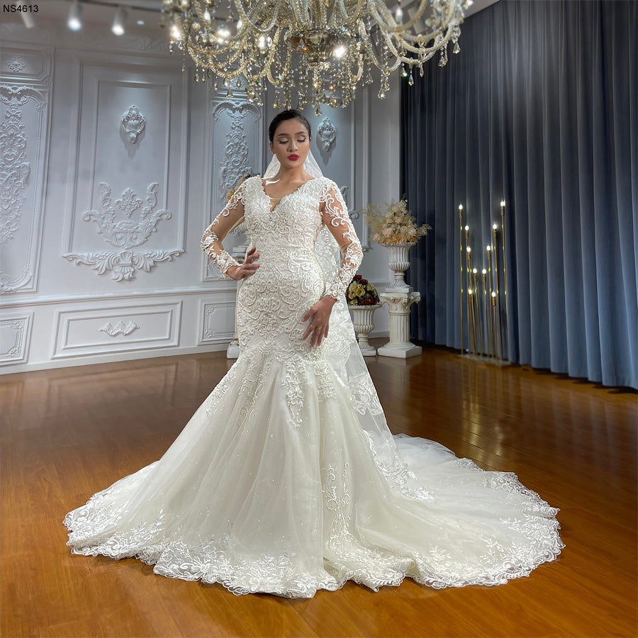 High Quality Lace long sleeves Mermaid Bridal Wedding Dress - Image 4
