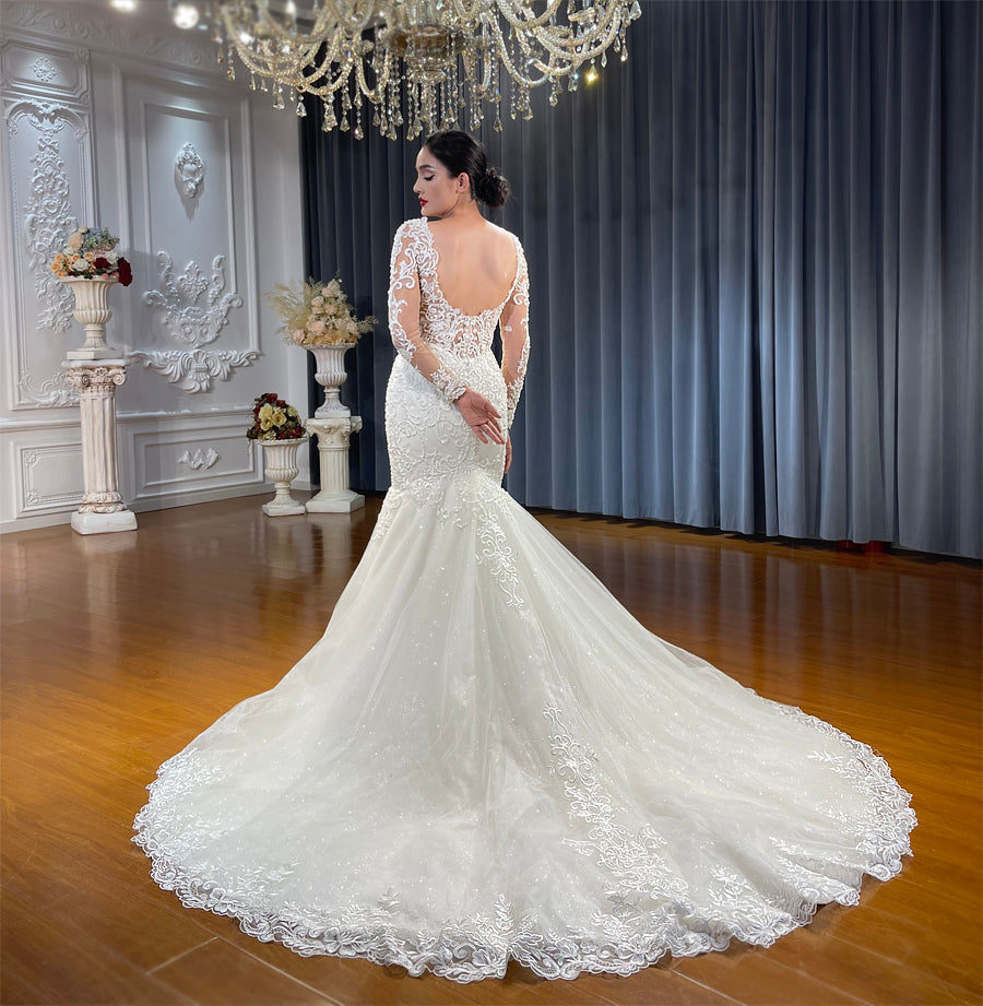 High Quality Lace long sleeves Mermaid Bridal Wedding Dress - Image 2