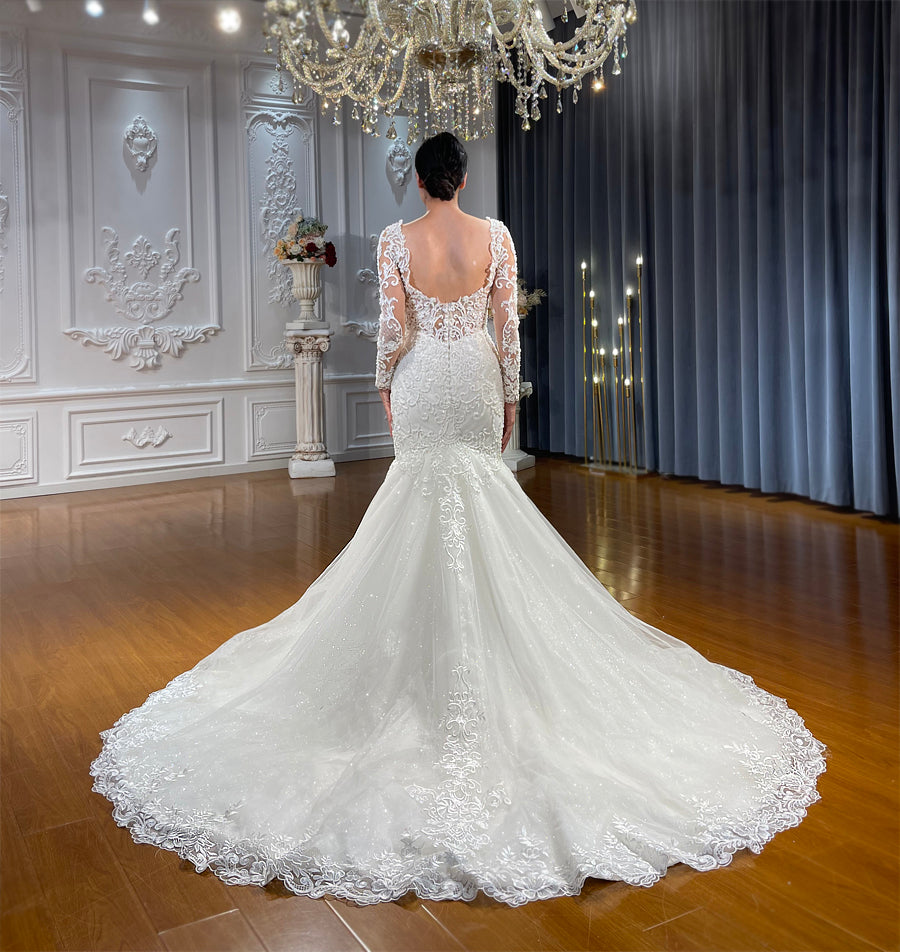 High Quality Lace long sleeves Mermaid Bridal Wedding Dress - Image 3
