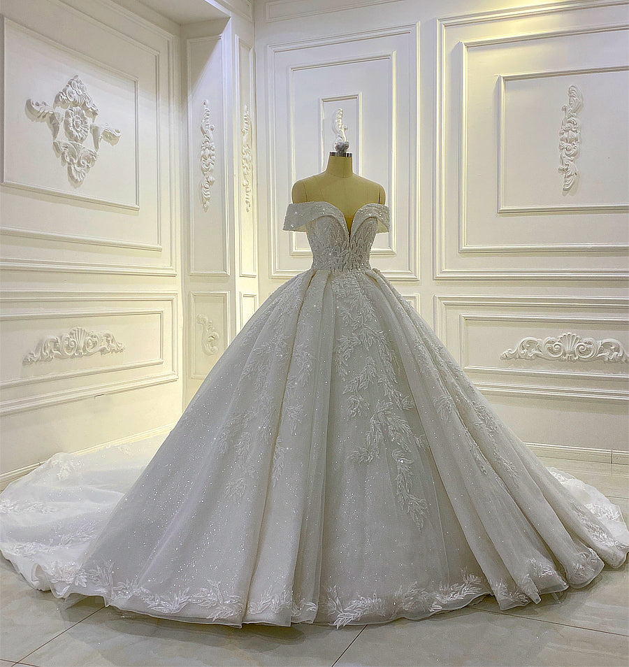 Off shoulder Long Tail lace high quality Dream Wedding Dress - Image 2