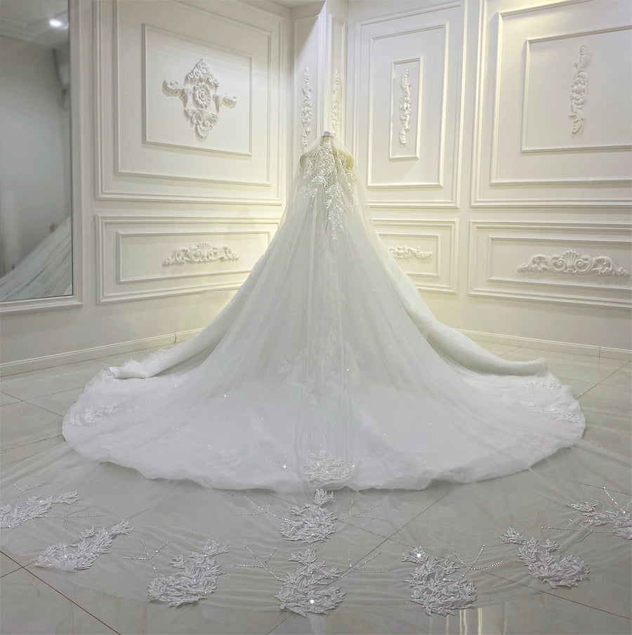 Off shoulder Long Tail lace high quality Dream Wedding Dress - Image 4