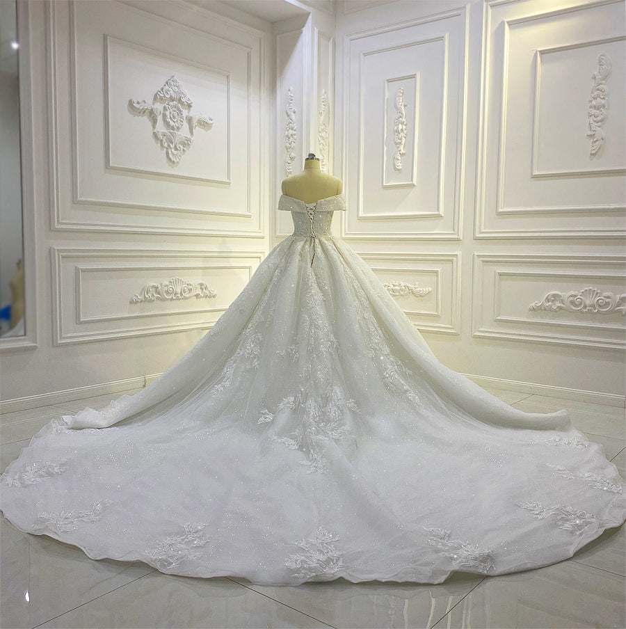 Off shoulder Long Tail lace high quality Dream Wedding Dress - Image 5