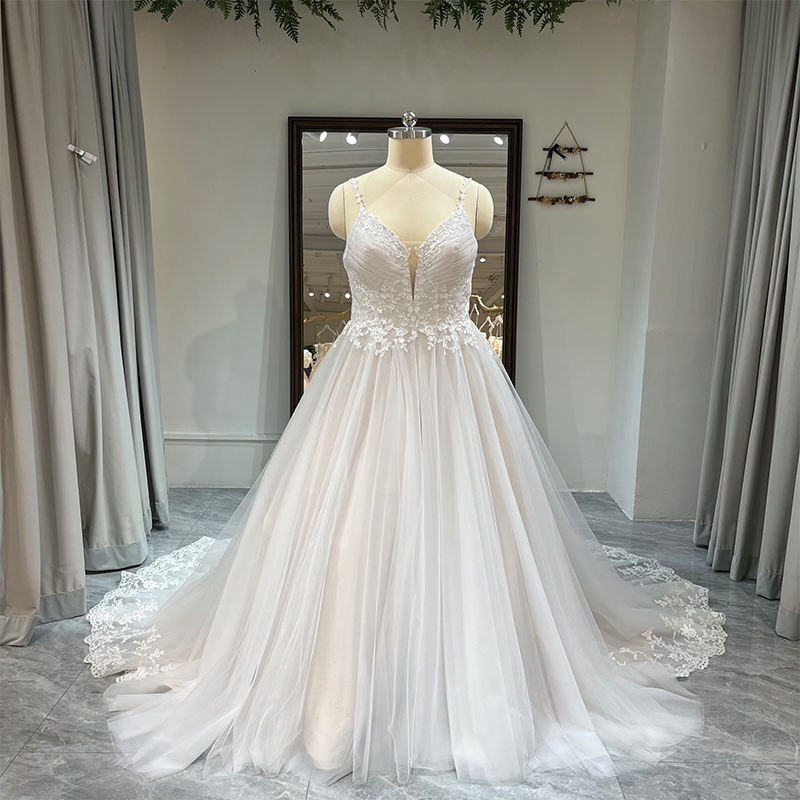 Elegant Spaghetti Strap V-neck Ball Gown Floral Print Wedding Dress