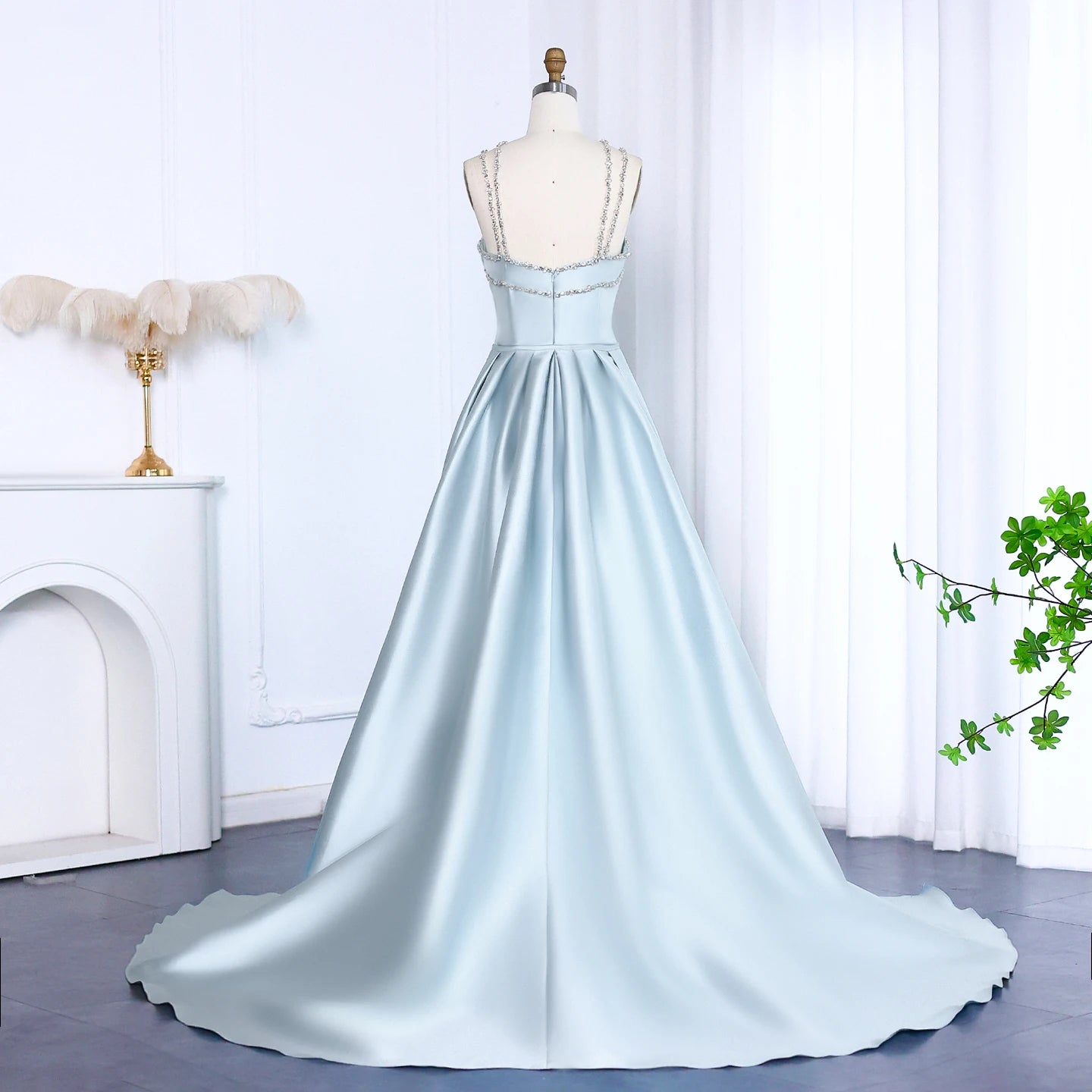 Elegant Light Blue Satin Evening Dress for Women Wedding Overskirt Formal Party Gowns - Image 7