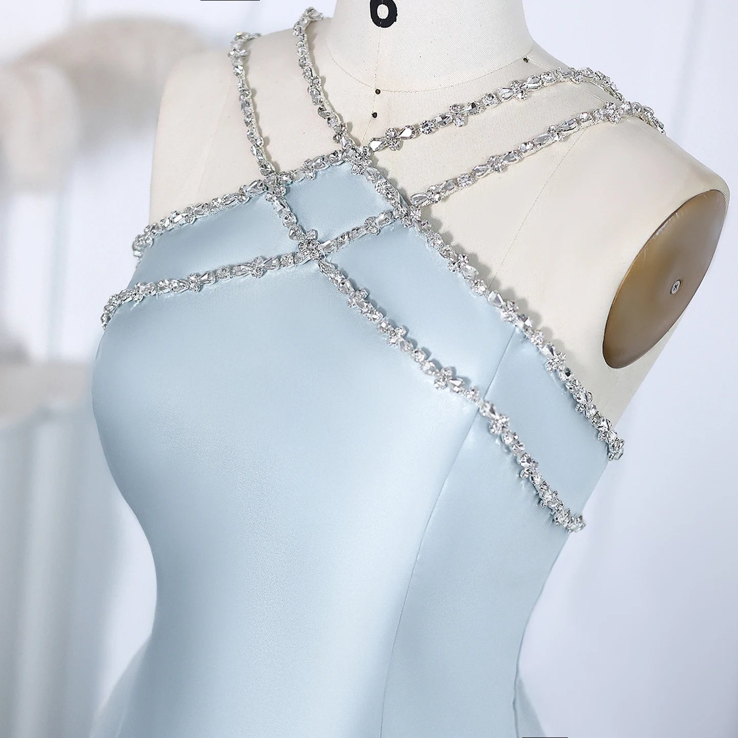 Elegant Light Blue Satin Evening Dress for Women Wedding Overskirt Formal Party Gowns - Image 4