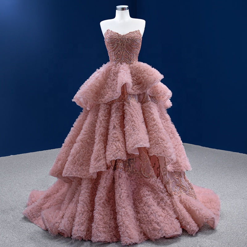 Pink Long Sleeveless Elegant Party Evening Dress