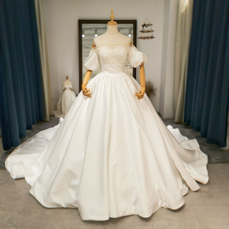Boho Boat Neck Off The Shoulder Lace Up Ball Gown Wedding Dress
