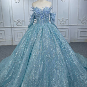 Sweetheart Ice Blue Sequins Evening Party Dresses With Detachable Sleeve