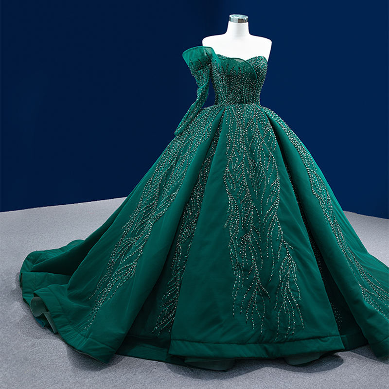 Green One Shoulder Prom Evening Dress - Image 4