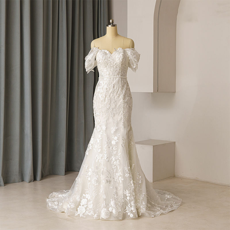 Elegant Mermaid Off The Shoulder Appliques Sashes Sweetheart Wedding Dress
