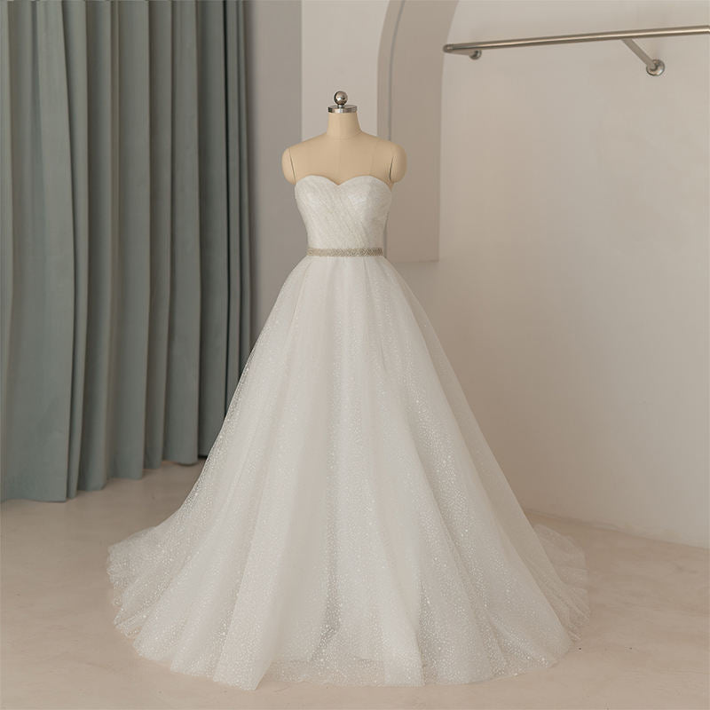Romantic Strapless Sweetheart Sashes Sequined A-line Wedding Dress