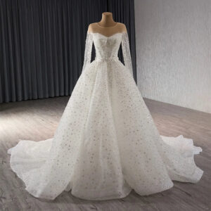 Exclusive Long Sleeve Mermaid Wedding Sequins Dresses With Overskirt