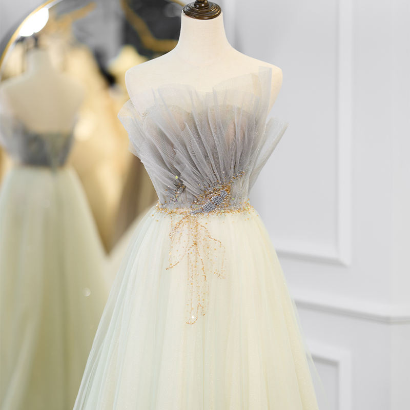Tiptop Organza Strapless Ball Gown Pearls As Floor Wedding Dresses