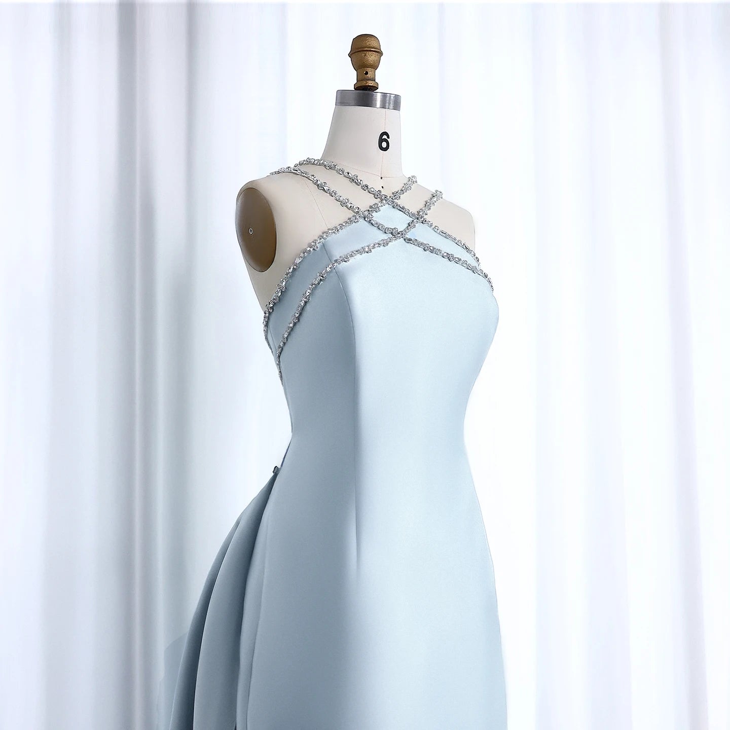 Elegant Light Blue Satin Evening Dress for Women Wedding Overskirt Formal Party Gowns - Image 6