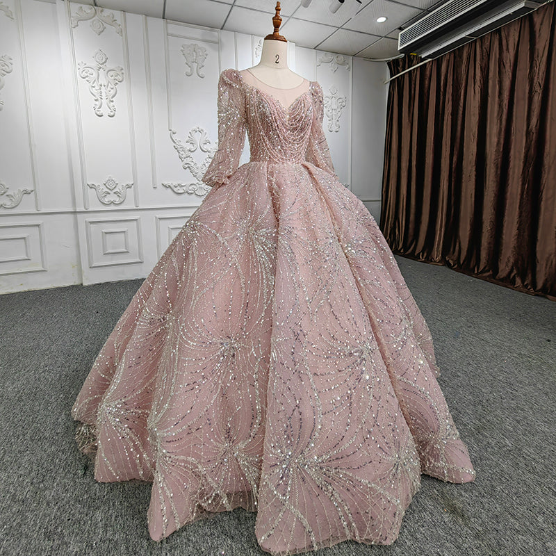Sequins Ball Gown Long Sleeve Evening Dresses - Image 5