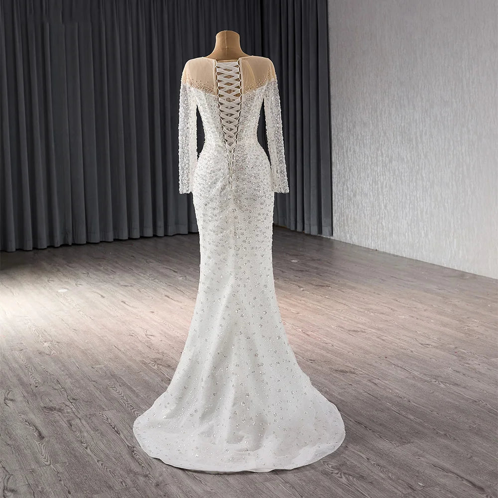 Exclusive Long Sleeve Mermaid Wedding Sequins Dresses With Overskirt - Image 5