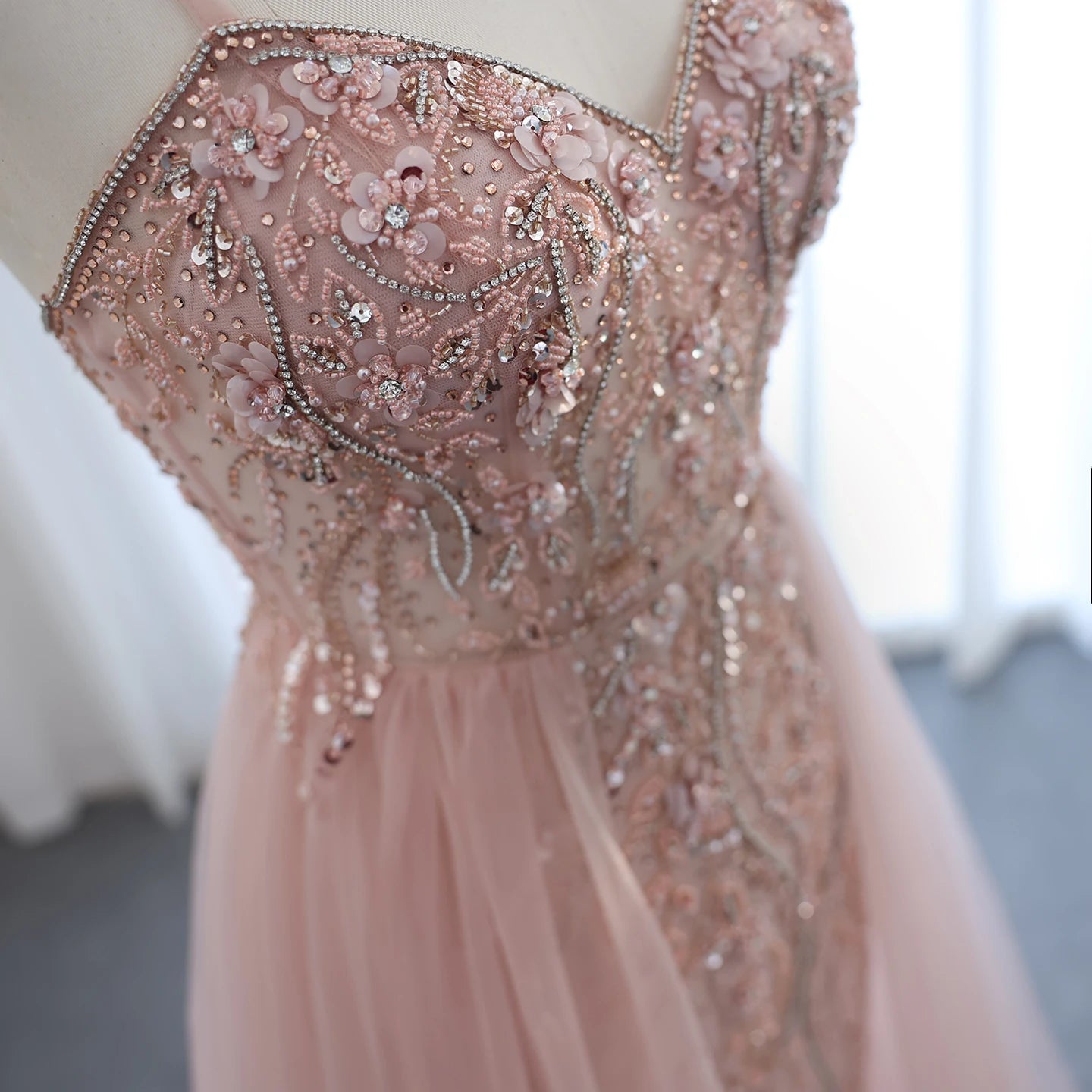 Blush Pink Dubai Evening Dresses with Overskirt Spaghetti Straps Sexy Long Luxury Wedding Party Prom Dress - Image 3