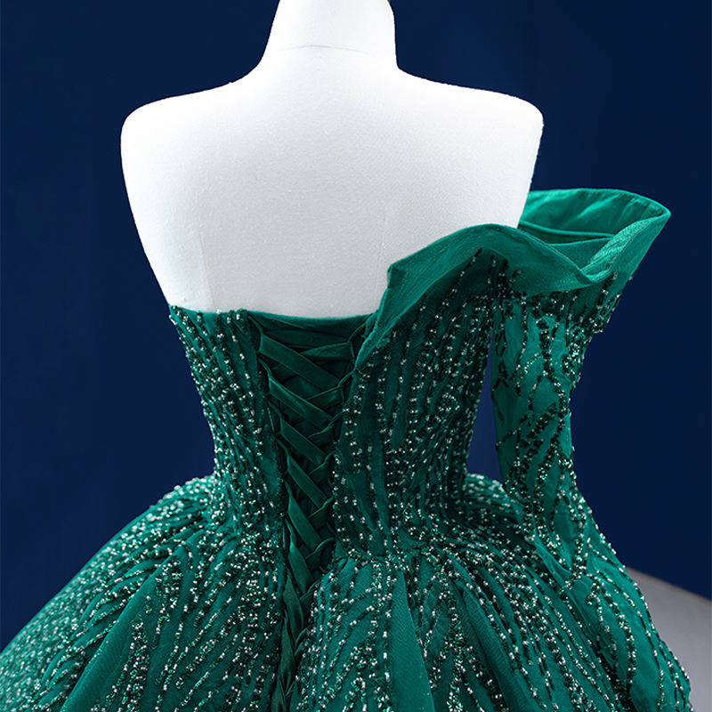 Green One Shoulder Prom Evening Dress - Image 6