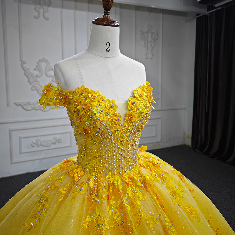 Yellow 3D Flower For your Engagement Evening Dress - Image 3