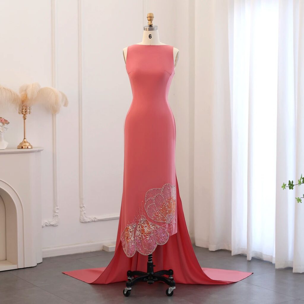 Pink Scalloped Evening Dresses Lilac Luxury Butterfly Beaded Women Wedding Party Gown