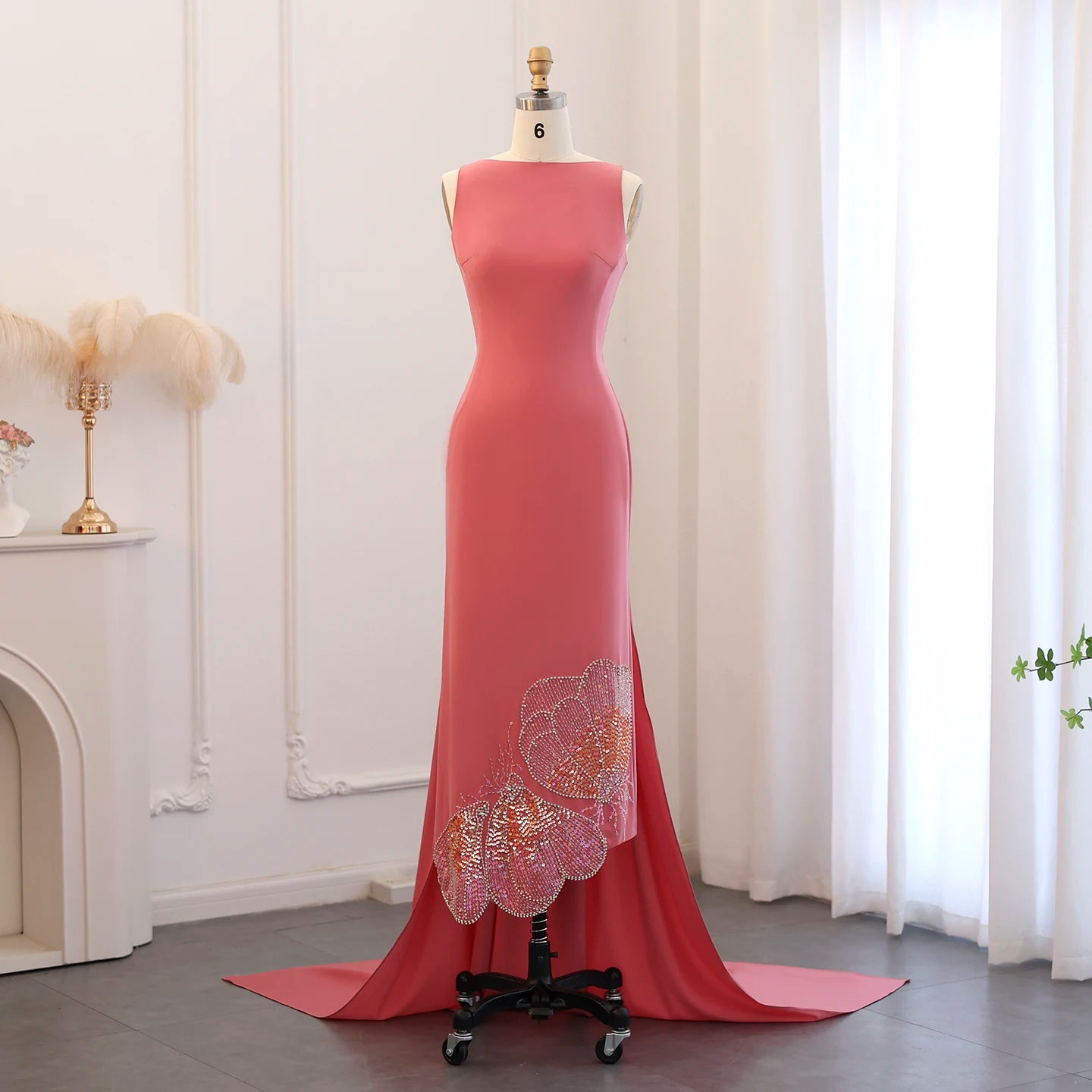 Pink Scalloped Evening Dresses Lilac Luxury Butterfly Beaded Women Wedding Party Gown