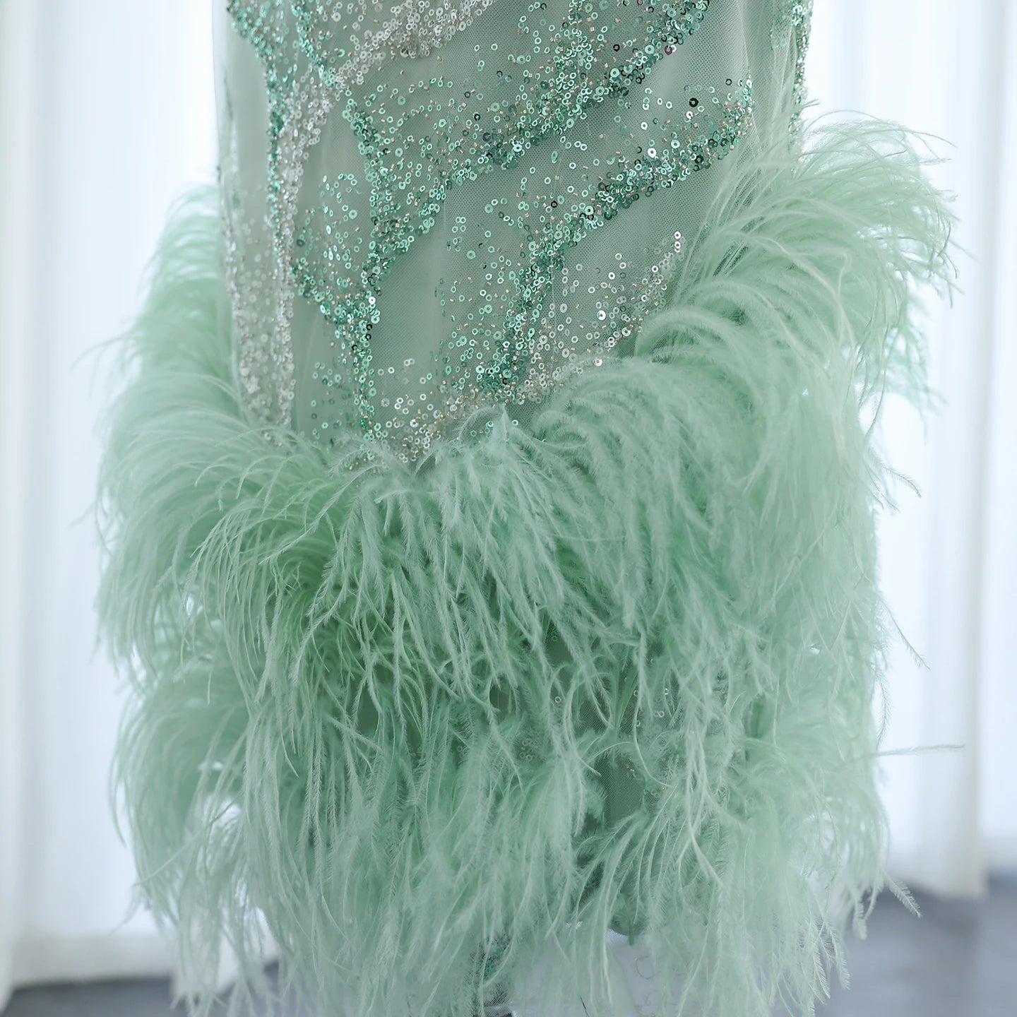 Feathers Sage Green Elegant Evening Dresses for Women Wedding - Image 4