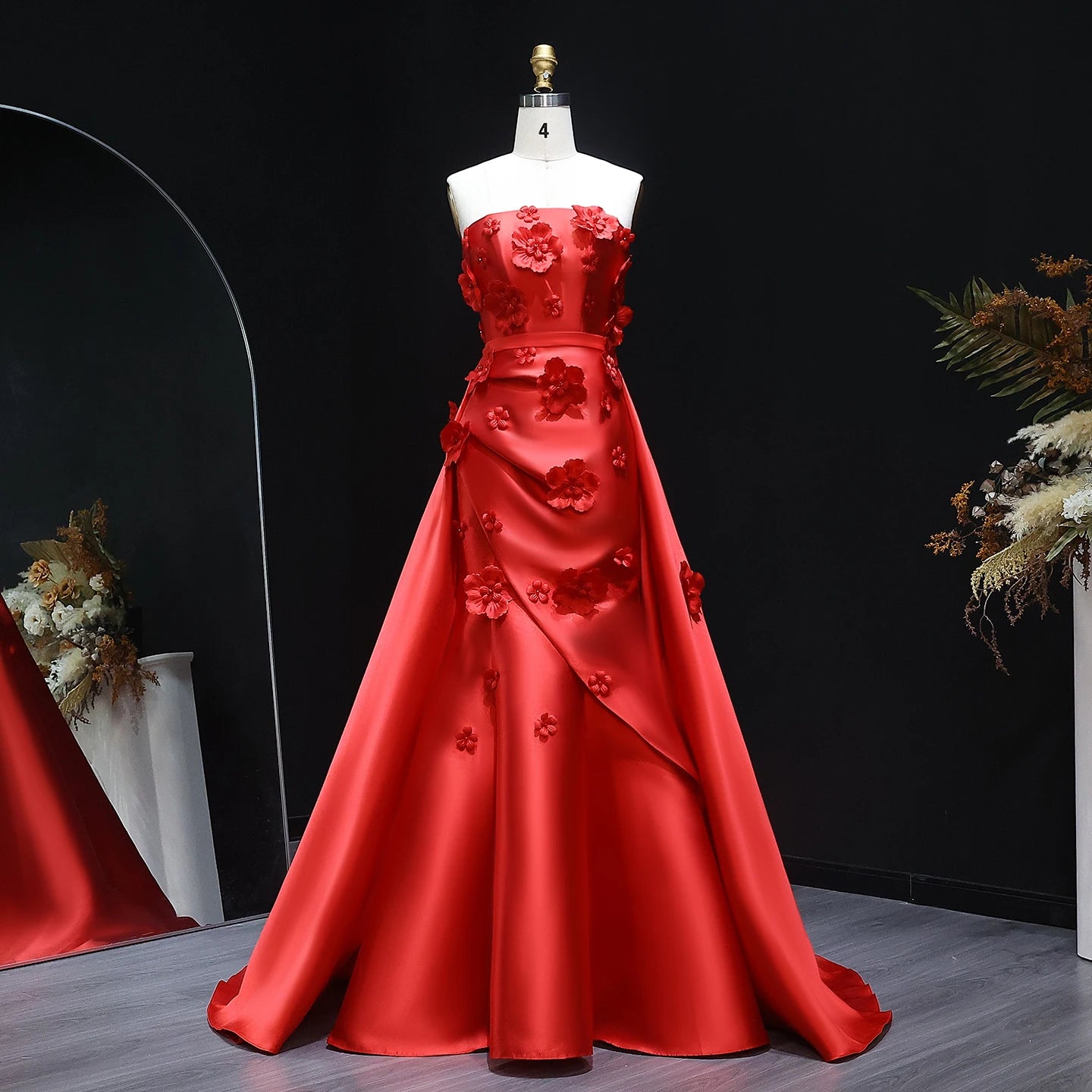 3D Flowers Mermaid Evening Dress with Detachable Overskirt Women Wedding Party Gowns Customized - Image 4