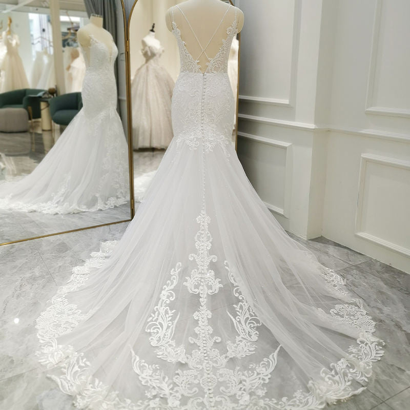 Mermaid Spaghetti Strap V-neck Pattern Sleeveless Women Dress For Wedding - Image 5