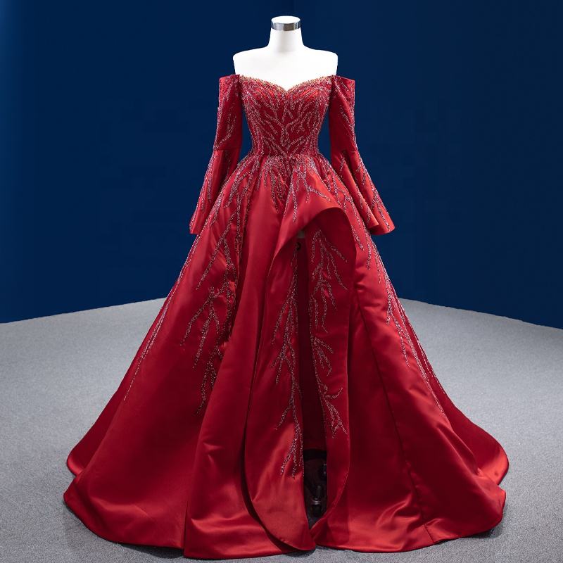 Vintage Red Strapless Satin Sequins Evening Dress