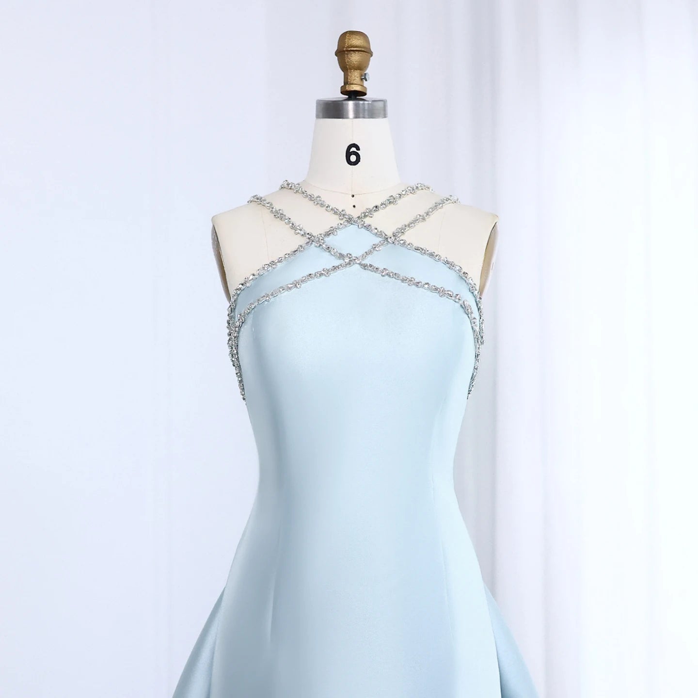 Elegant Light Blue Satin Evening Dress for Women Wedding Overskirt Formal Party Gowns - Image 3