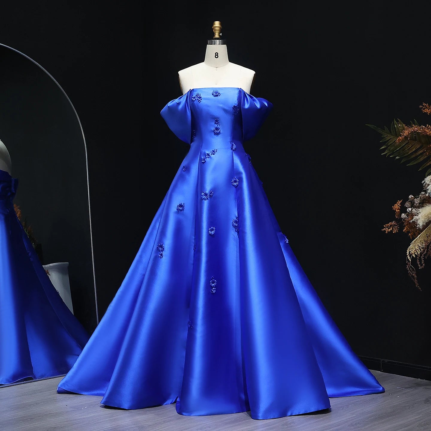 Off Shoulder Wine Red Evening Dress 3D Flowers Women Wedding Engagement Party Gowns - Image 2