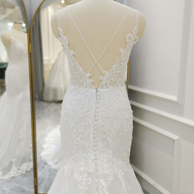 Mermaid Spaghetti Strap V-neck Pattern Sleeveless Women Dress For Wedding - Image 7