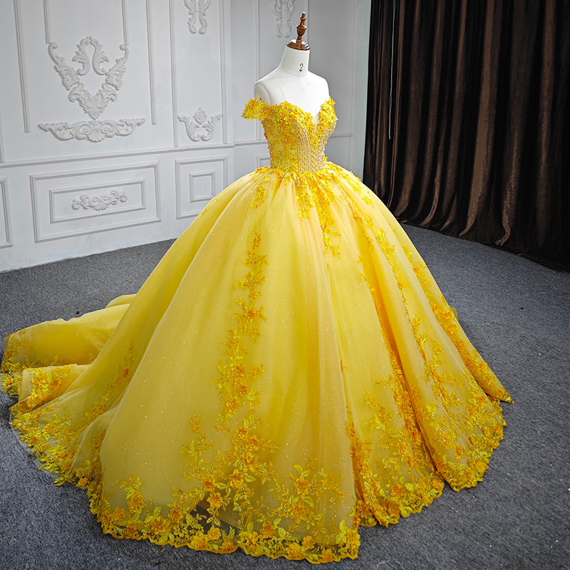 Yellow 3D Flower For your Engagement Evening Dress - Image 4