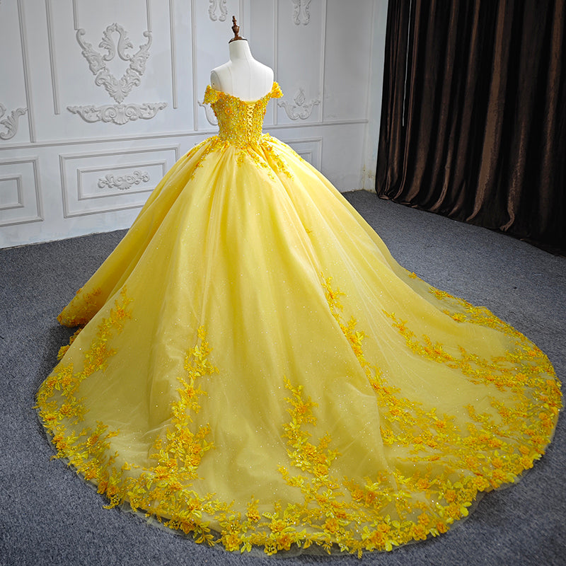Yellow 3D Flower For your Engagement Evening Dress - Image 5