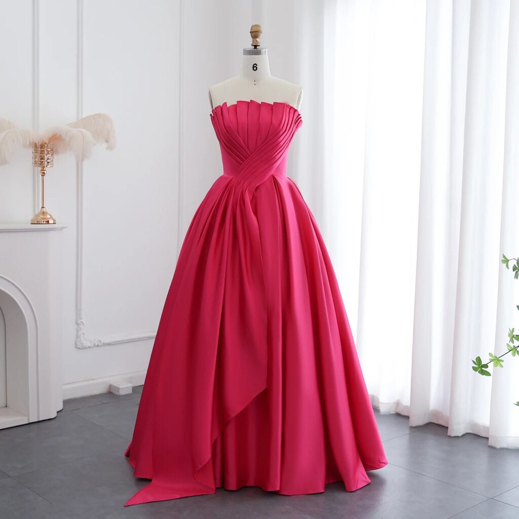 Fuchsia Satin Evening Dress for Women Wedding 2024 Elegant Scalloped Long Formal Party Gown
