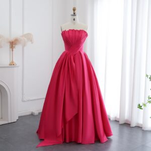 Fuchsia Satin Evening Dress for Women Wedding 2024 Elegant Scalloped Long Formal Party Gown