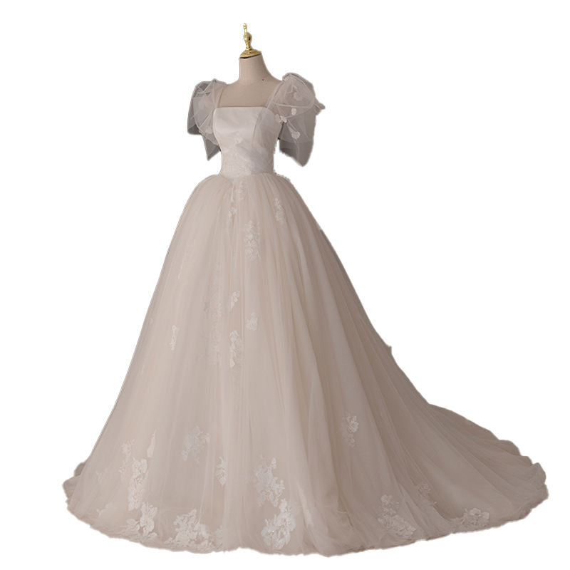 Princess Puff Sleeve Ball Gown Organza Floral Print Wedding Dress - Image 7