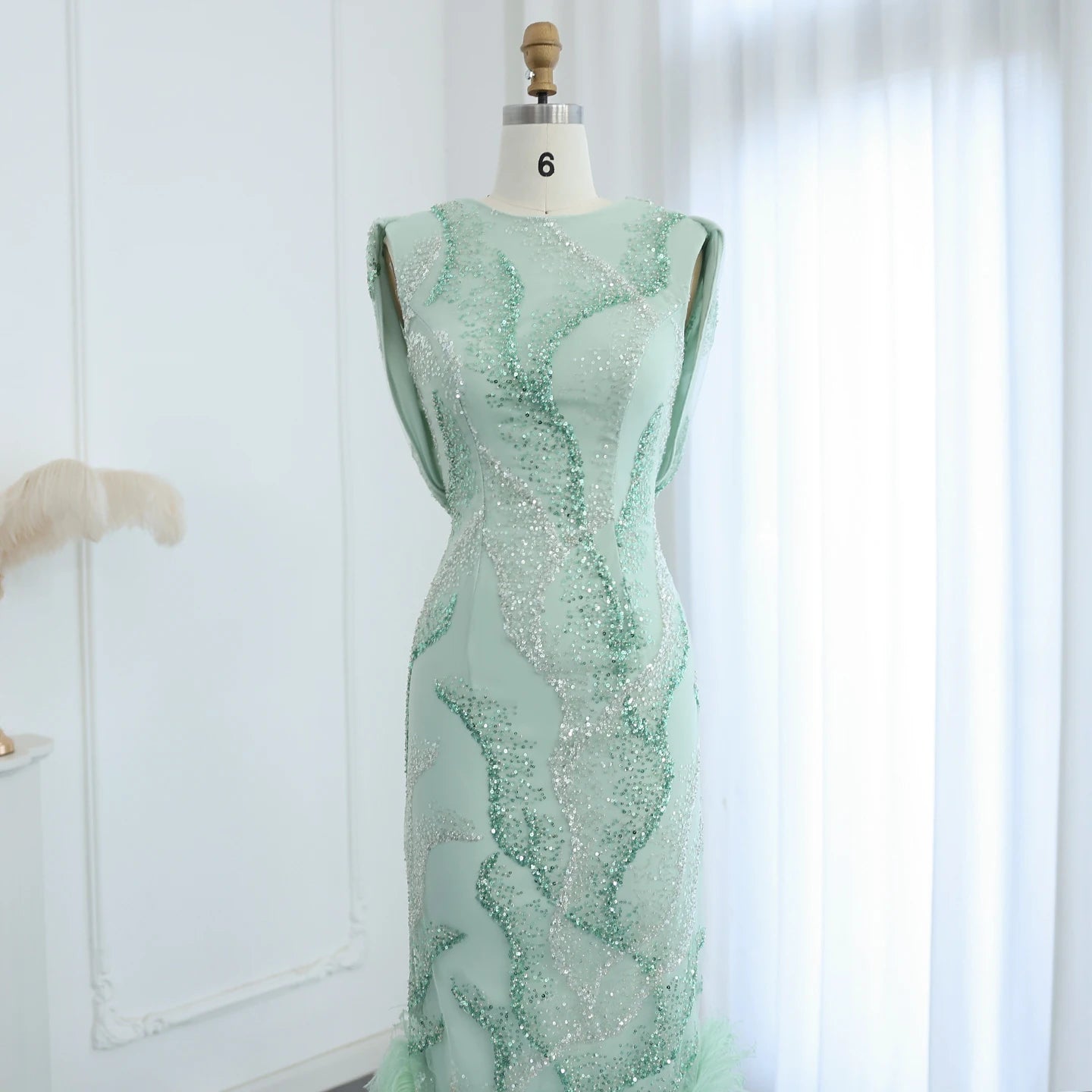 Feathers Sage Green Elegant Evening Dresses for Women Wedding - Image 2
