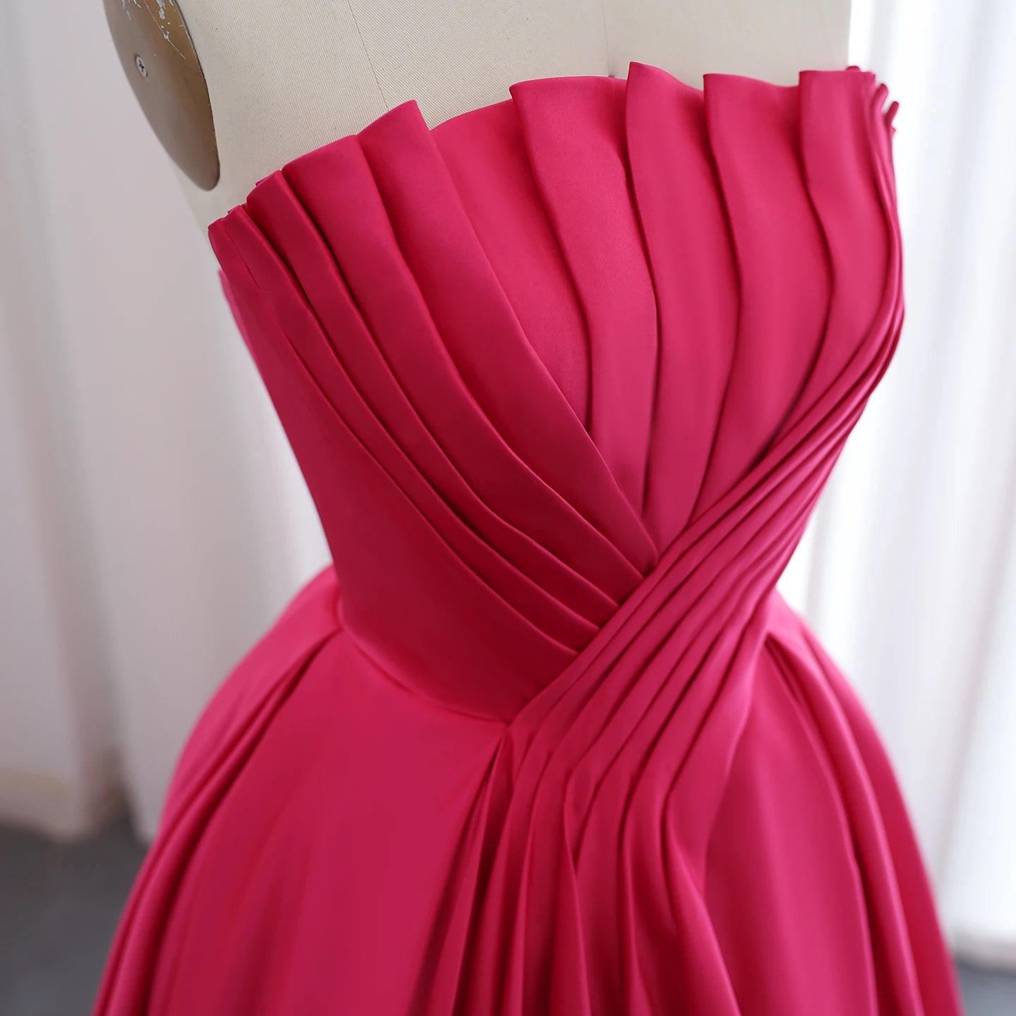 Fuchsia Satin Evening Dress for Women Wedding 2024 Elegant Scalloped Long Formal Party Gown - Image 3