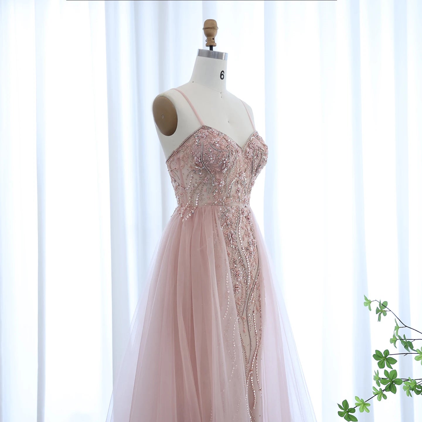 Blush Pink Dubai Evening Dresses with Overskirt Spaghetti Straps Sexy Long Luxury Wedding Party Prom Dress - Image 8