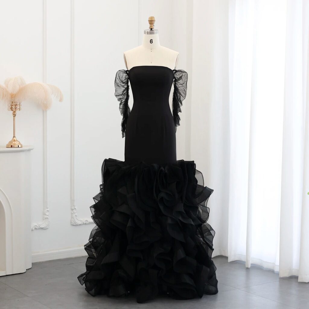 Elegant Off the Shoulder Black Mermaid Evening Dress 2024 Women Long Sleeves Formal Party Gowns