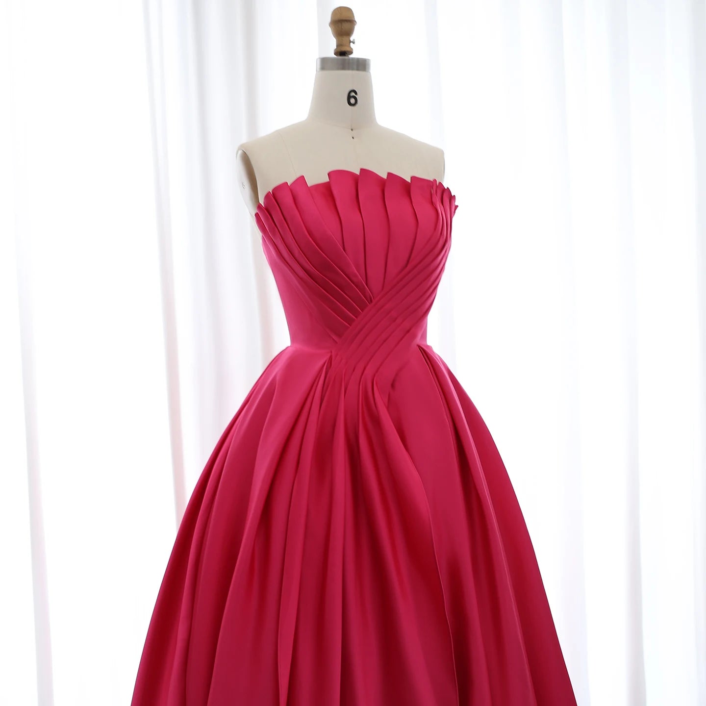 Fuchsia Satin Evening Dress for Women Wedding 2024 Elegant Scalloped Long Formal Party Gown - Image 5