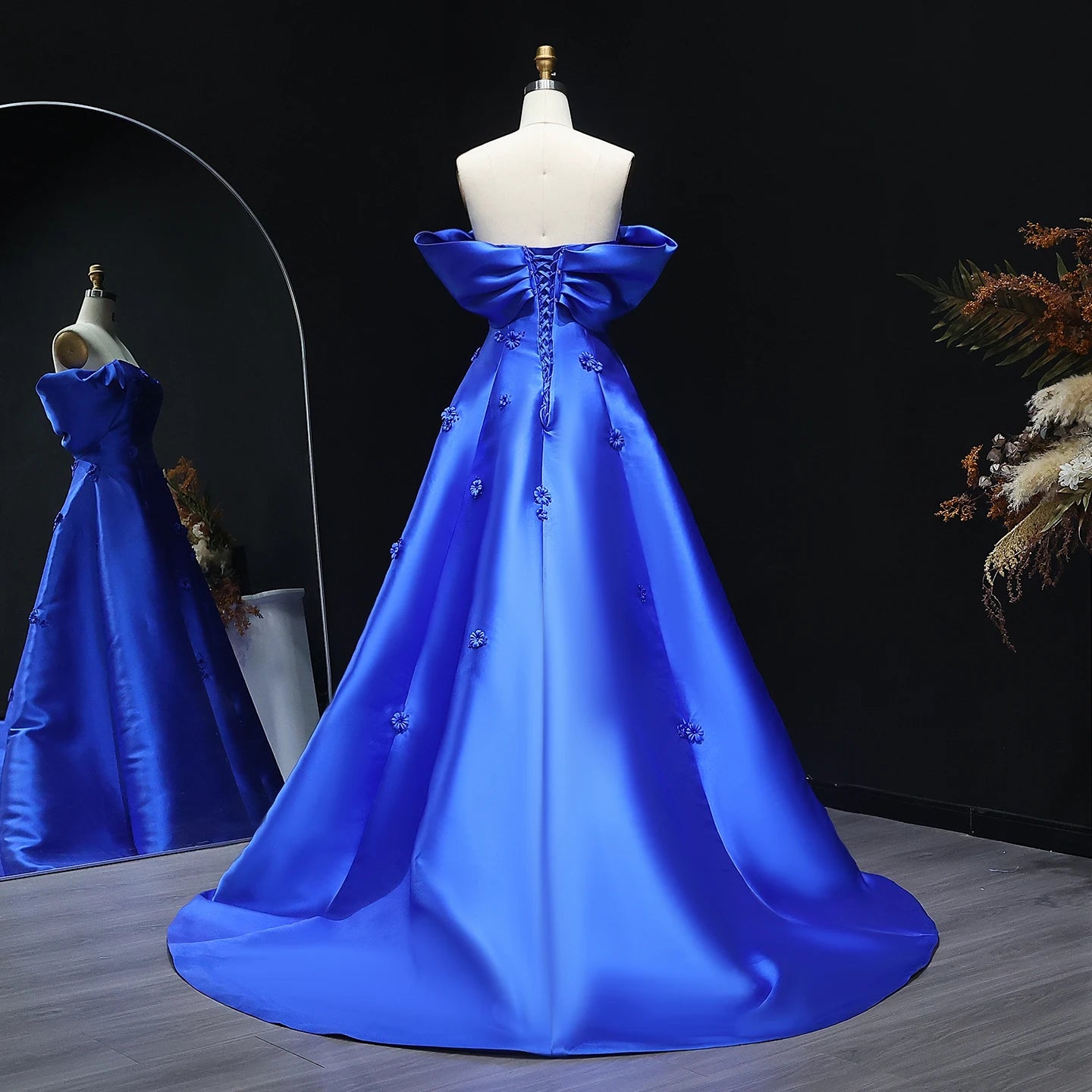 Off Shoulder Wine Red Evening Dress 3D Flowers Women Wedding Engagement Party Gowns - Image 12