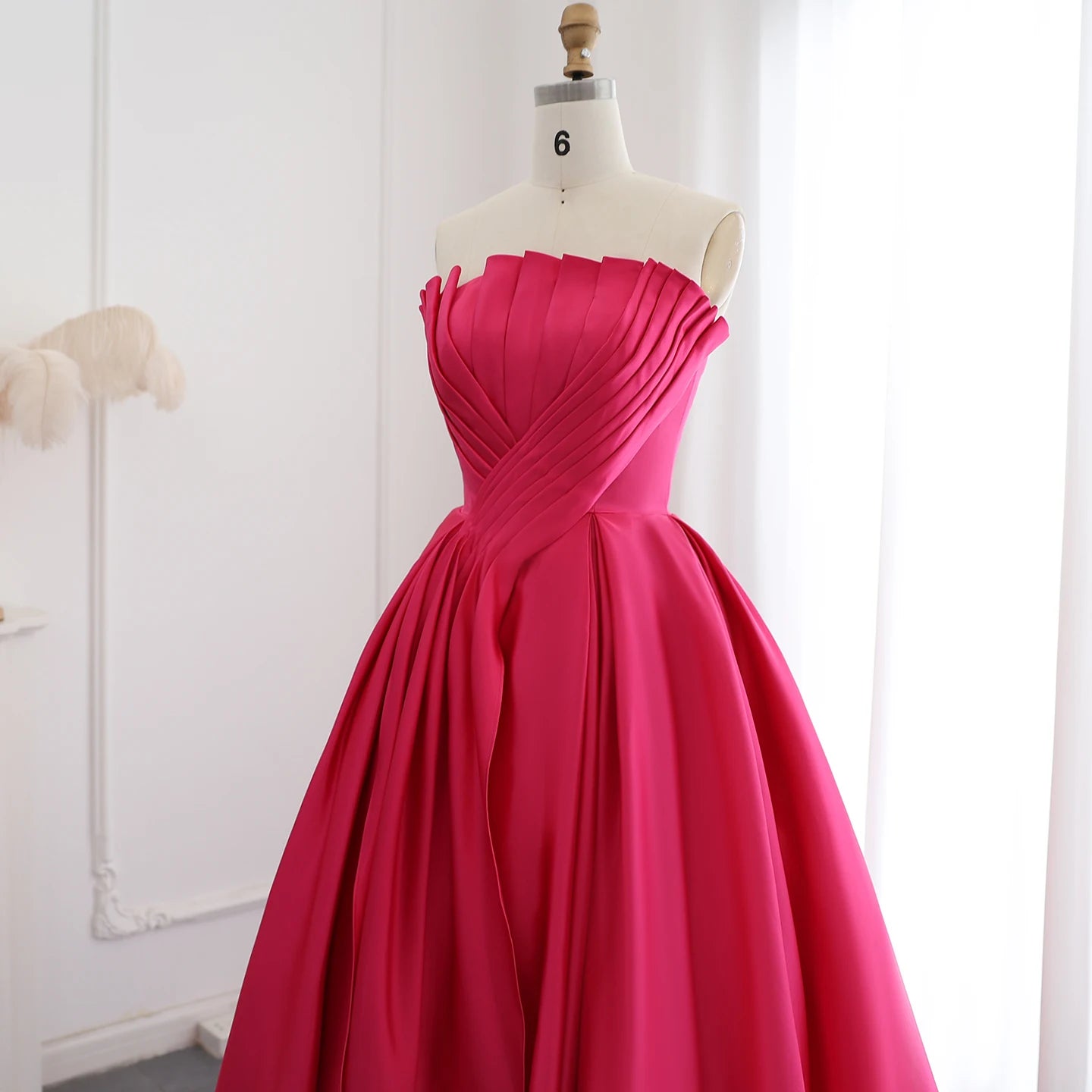Fuchsia Satin Evening Dress for Women Wedding 2024 Elegant Scalloped Long Formal Party Gown - Image 4