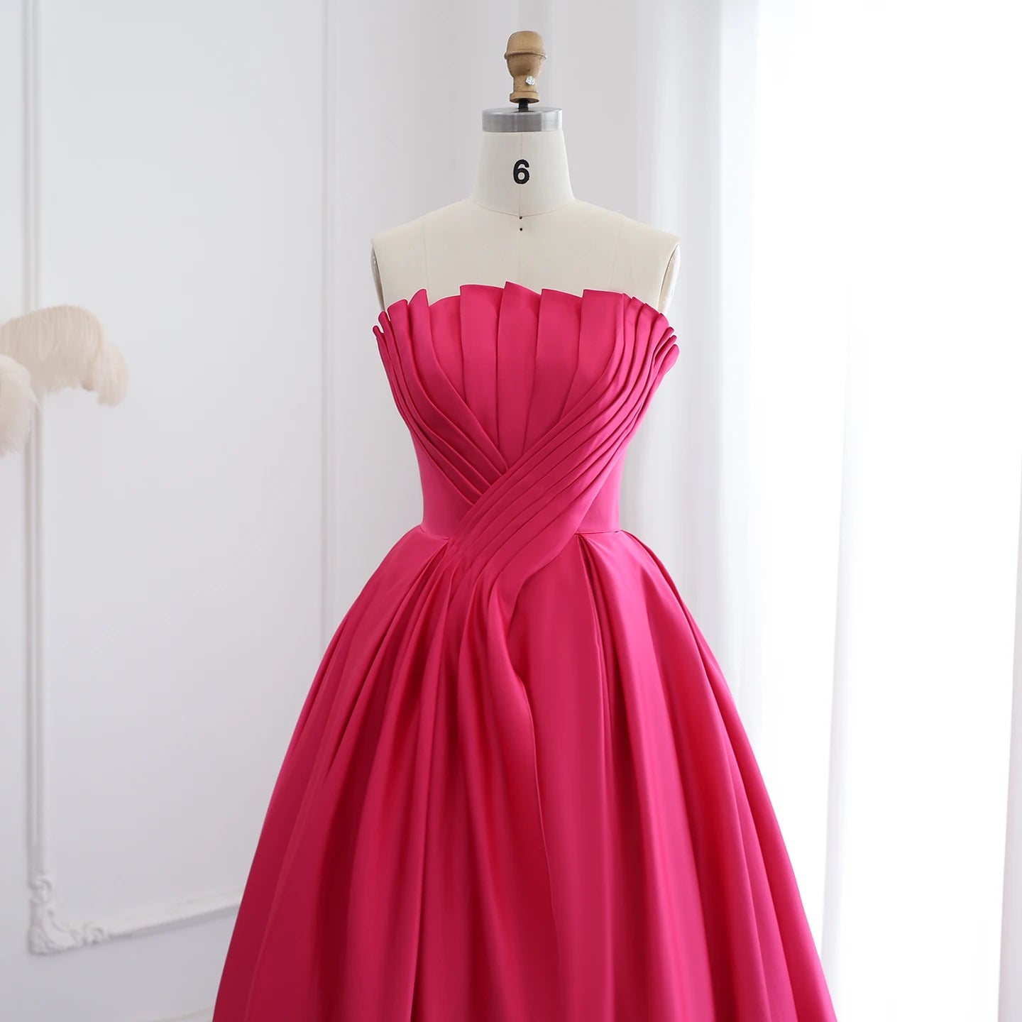 Fuchsia Satin Evening Dress for Women Wedding 2024 Elegant Scalloped Long Formal Party Gown - Image 2