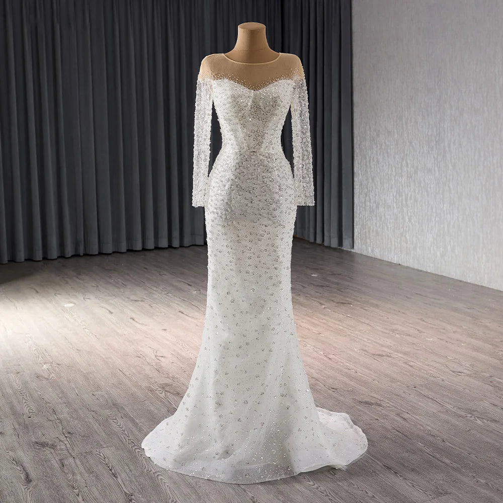 Exclusive Long Sleeve Mermaid Wedding Sequins Dresses With Overskirt - Image 4