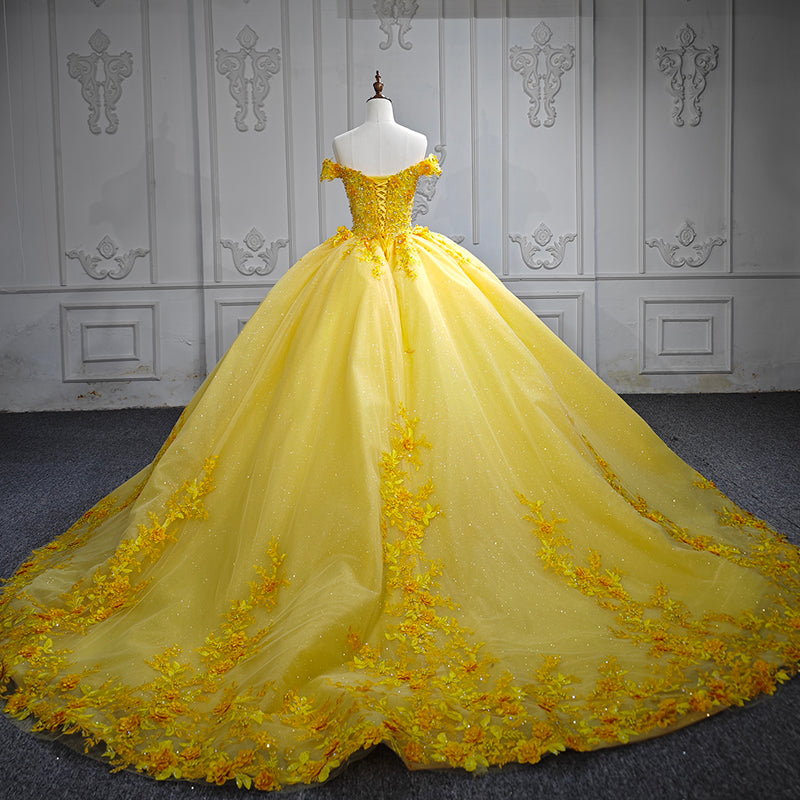 Yellow 3D Flower For your Engagement Evening Dress - Image 6