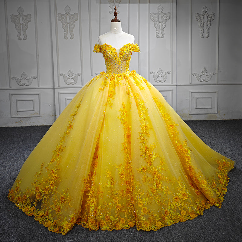 Yellow 3D Flower For your Engagement Evening Dress - Image 2