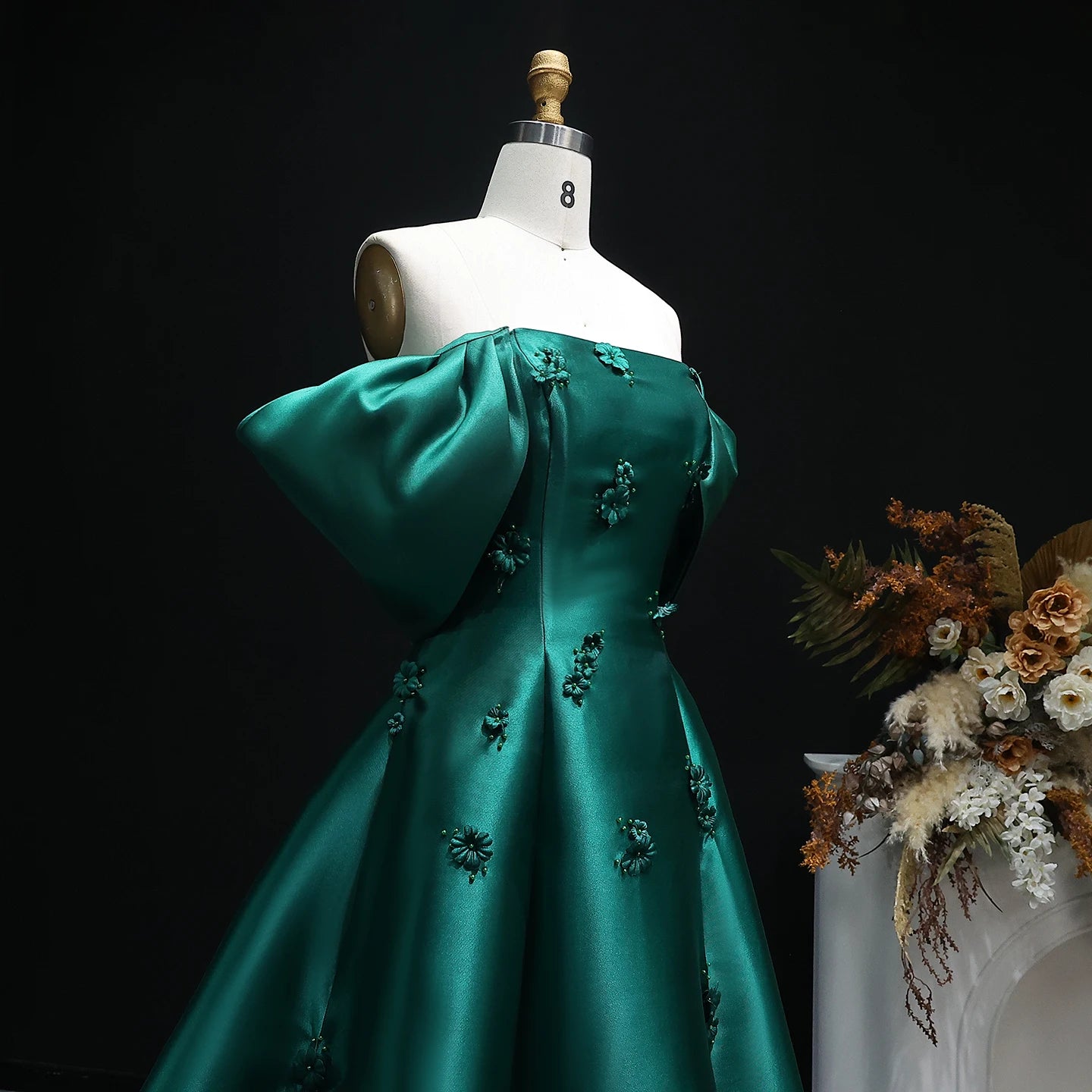 Off Shoulder Wine Red Evening Dress 3D Flowers Women Wedding Engagement Party Gowns - Image 14