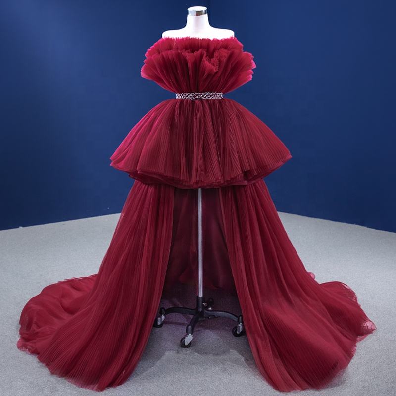 Simple Red Short Prom Evening Dress With Long Tail